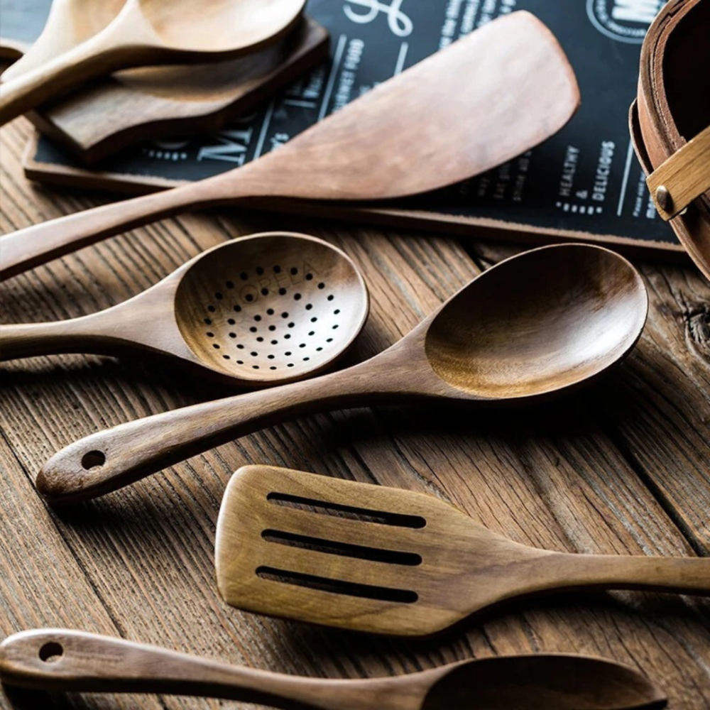 Sustainable Wooden Utensil Set – 5-Piece Eco-Friendly Kitchen Tools for Cooking and Serving 5