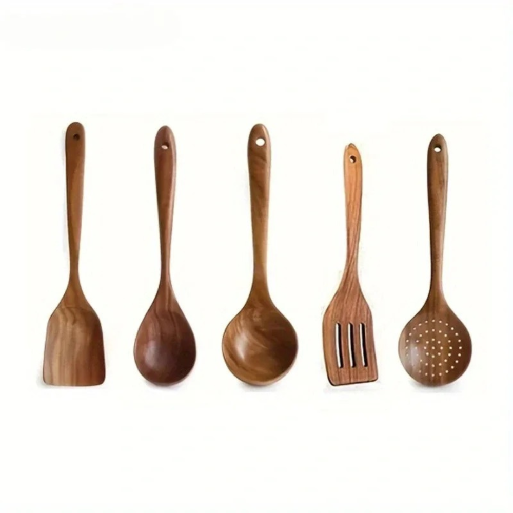 Sustainable Wooden Utensil Set – 5-Piece Eco-Friendly Kitchen Tools for Cooking and Serving 7