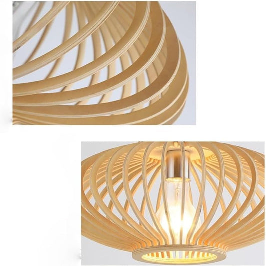 Natural Wood Pendant Light – 360mm Diameter Adjustable Ceiling Fixture for Modern and Rustic Decor 1