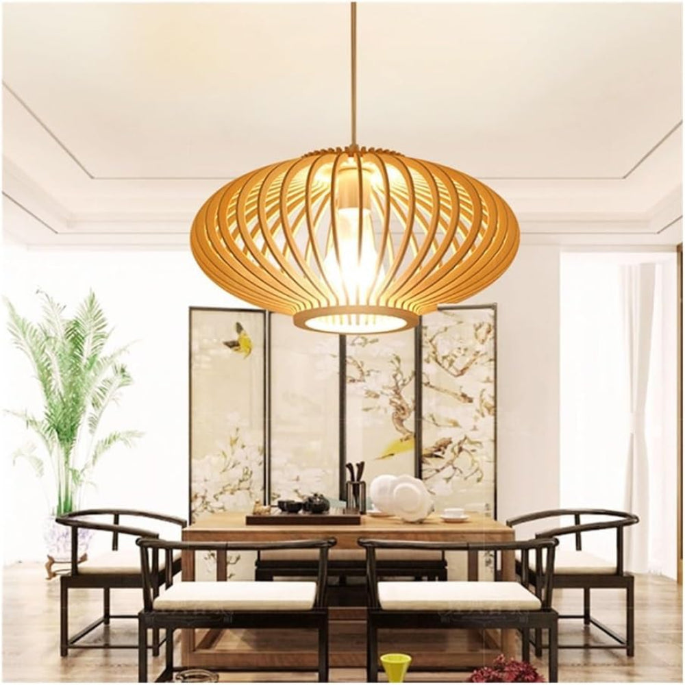 Natural Wood Pendant Light – 360mm Diameter Adjustable Ceiling Fixture for Modern and Rustic Decor 2