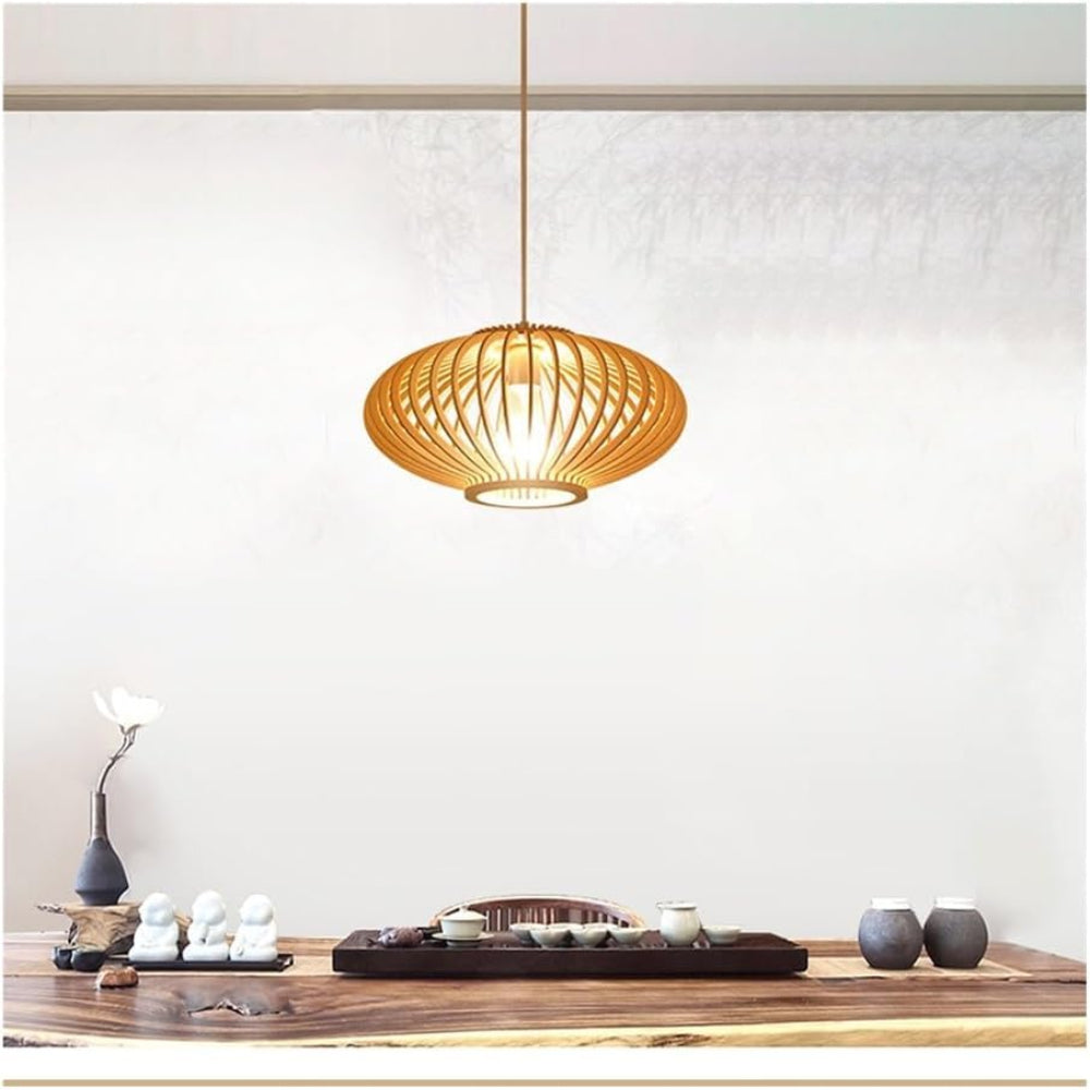Natural Wood Pendant Light – 360mm Diameter Adjustable Ceiling Fixture for Modern and Rustic Decor 3