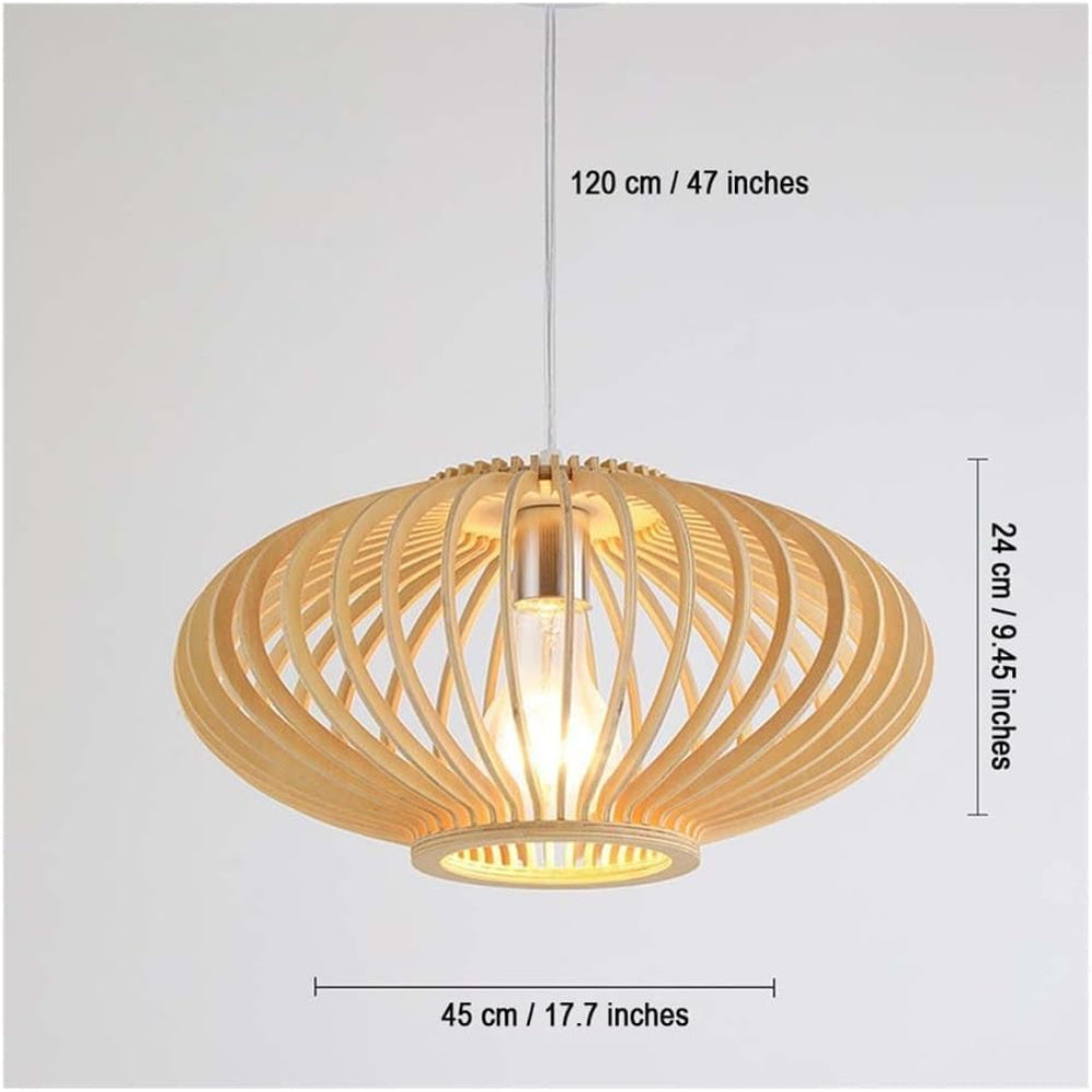 Natural Wood Pendant Light – 360mm Diameter Adjustable Ceiling Fixture for Modern and Rustic Decor 4