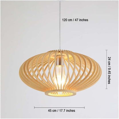 Natural Wood Pendant Light – 360mm Diameter Adjustable Ceiling Fixture for Modern and Rustic Decor 4