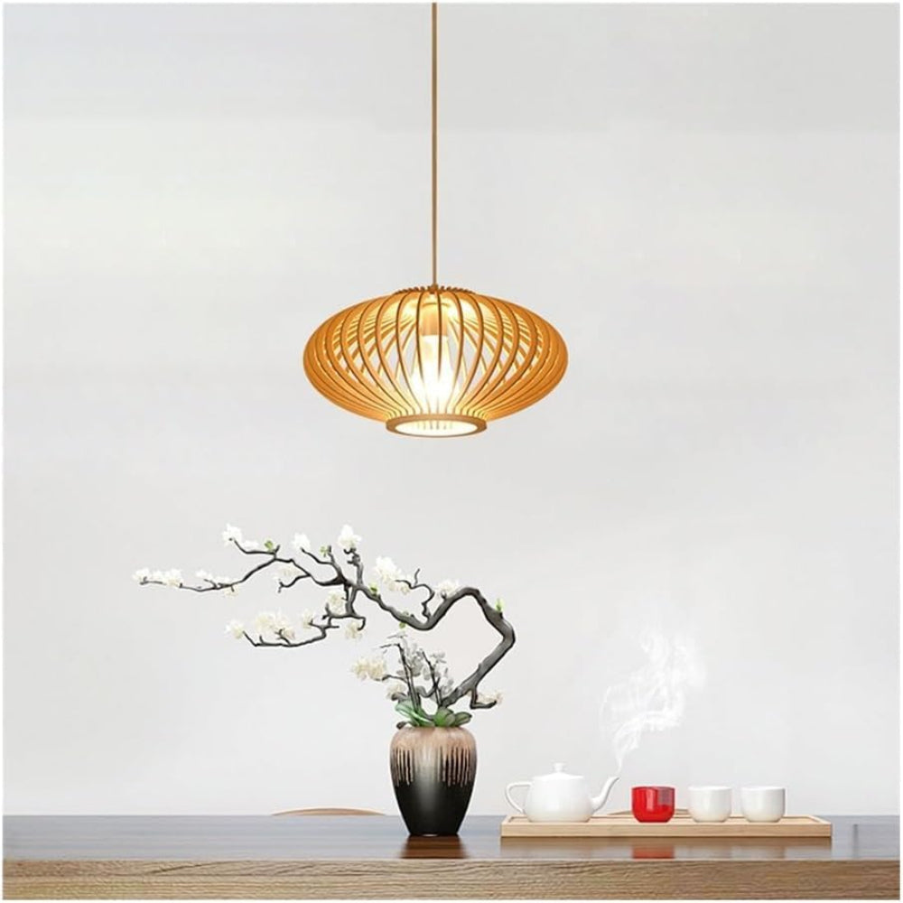 Natural Wood Pendant Light – 360mm Diameter Adjustable Ceiling Fixture for Modern and Rustic Decor 5