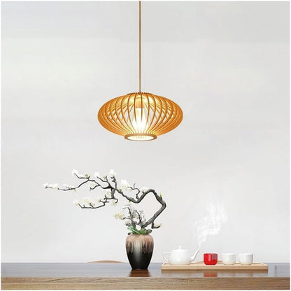 Natural Wood Pendant Light – 360mm Diameter Adjustable Ceiling Fixture for Modern and Rustic Decor 5