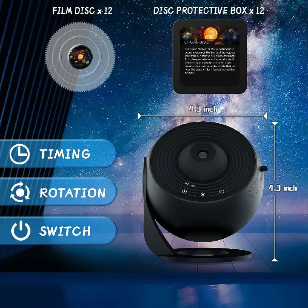 360° Galaxy Projector with 12 HD Discs and Adjustable Focus for Relaxation and Sleep – Home Planetarium Projector 8