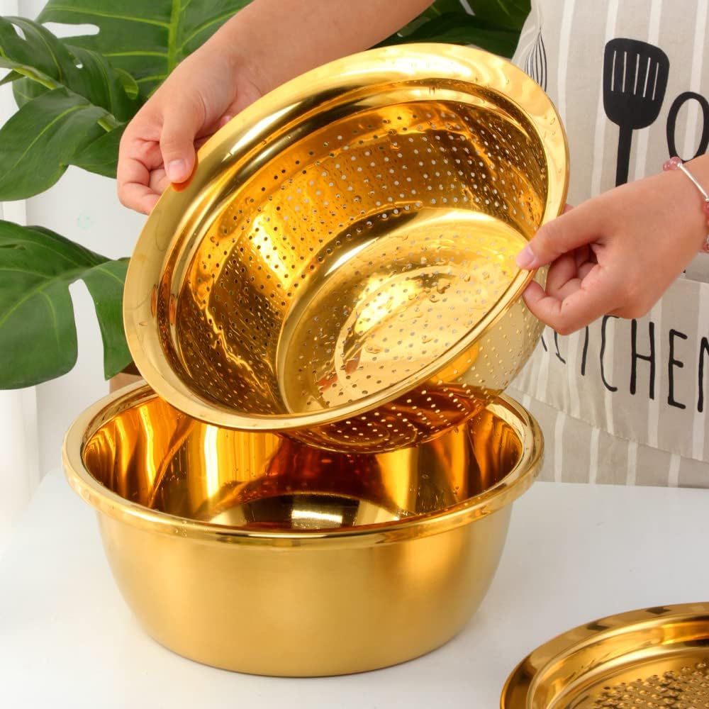 3-in-1 Stainless Steel Kitchen Tool with Grater, Bowl, and Strainer – Multi-Functional Kitchen Utensils for Efficient Cooking 4
