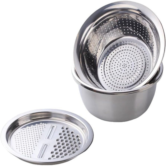 3-in-1 Stainless Steel Kitchen Tool with Grater, Bowl, and Strainer – Multi-Functional Kitchen Utensils for Efficient Cooking 1