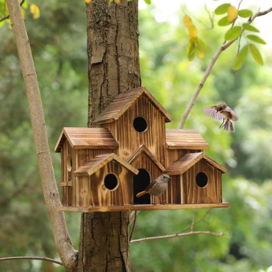 Decorative Wooden Birdhouse with Hand-Painted Details for Indoor and Covered Outdoor Use – Charming Rustic Design 1