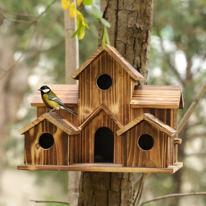 Decorative Wooden Birdhouse with Hand-Painted Details for Indoor and Covered Outdoor Use – Charming Rustic Design 2