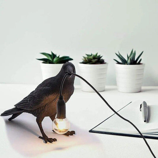 Decorative Black Raven Table Lamp with Warm LED Light – Gothic Minimalist Design 1