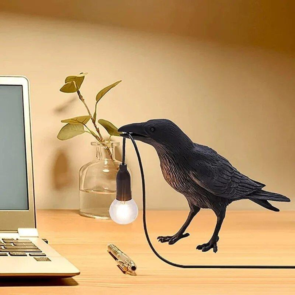 Decorative Black Raven Table Lamp with Warm LED Light – Gothic Minimalist Design 2