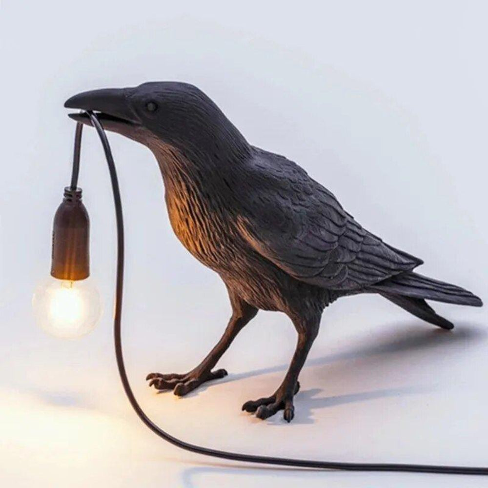 Decorative Black Raven Table Lamp with Warm LED Light – Gothic Minimalist Design 8