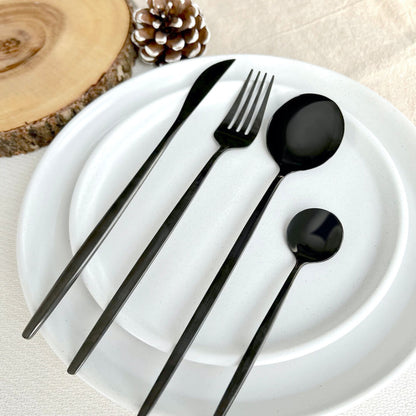 Minimalist Black Cutlery Set – 24-Piece Stainless Steel Flatware for Modern Dining 11