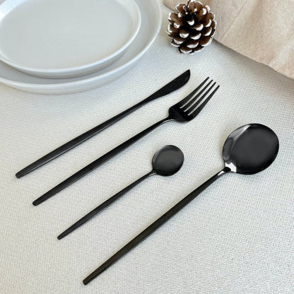 Minimalist Black Cutlery Set – 24-Piece Stainless Steel Flatware for Modern Dining 8