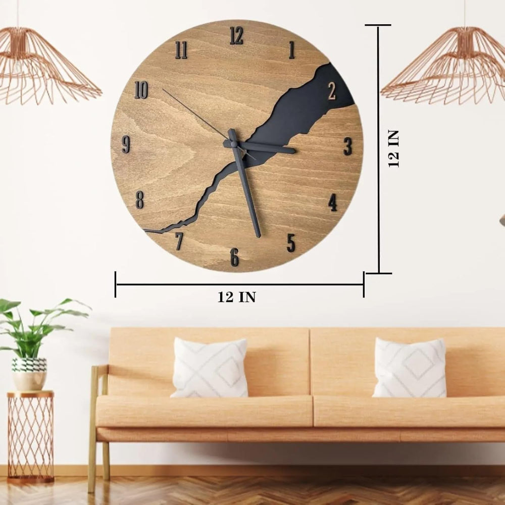 Cracked Wood Wall Clock – Rustic Nordic Design, Easy to Hang, 30x30 cm 2