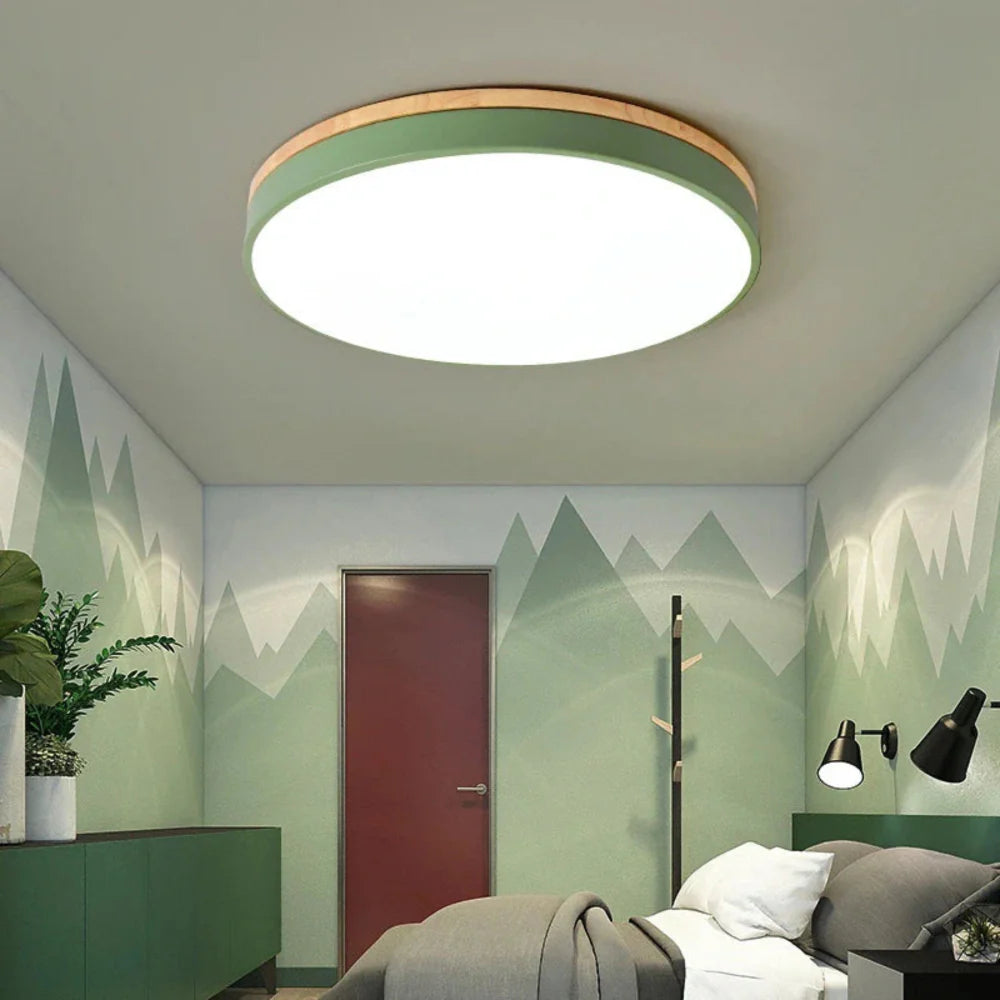 Nordic Minimalist Ceiling Light Fixture with Natural Wood Accents – 30cm Diameter LED Compatible 3