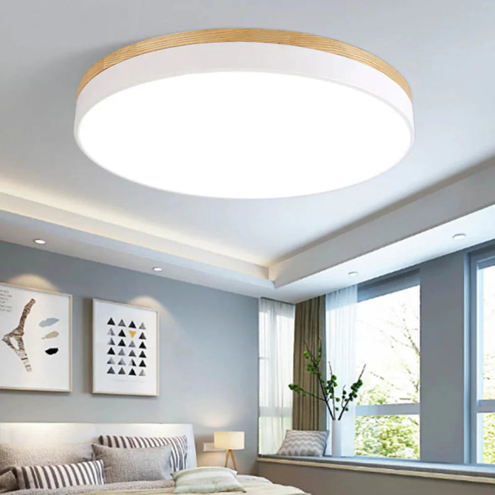 Nordic Minimalist Ceiling Light Fixture with Natural Wood Accents – 30cm Diameter LED Compatible 6