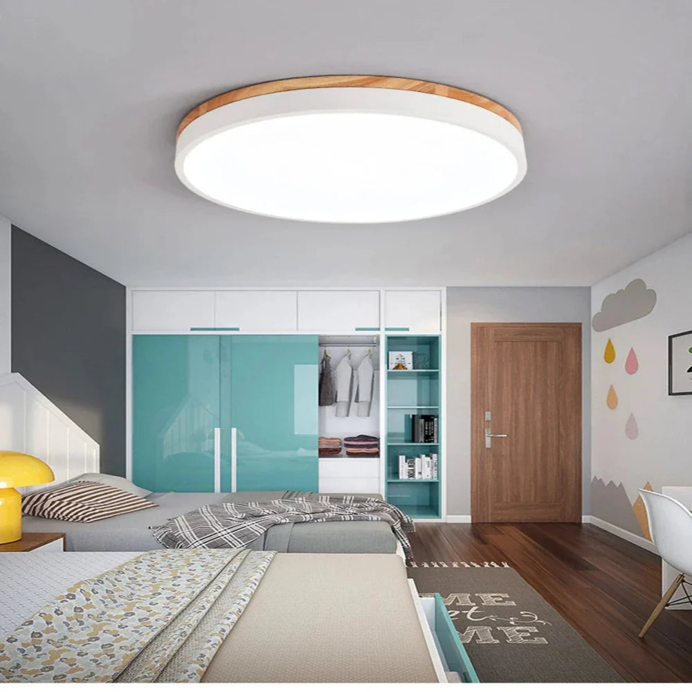 Nordic Minimalist Ceiling Light Fixture with Natural Wood Accents – 30cm Diameter LED Compatible 5