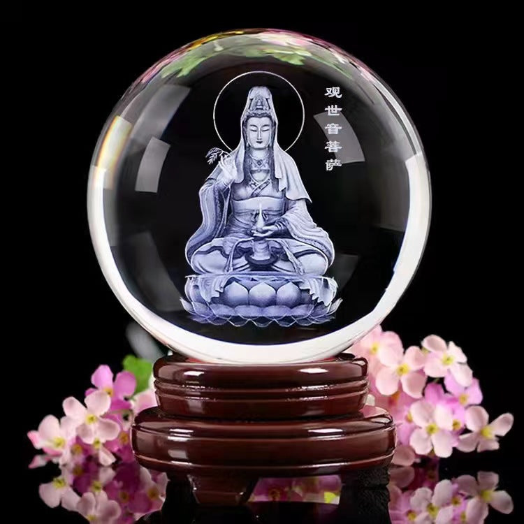 Illuminated Crystal Ball Night Light with Natural Wood Base – Warm White LED for Relaxation and Meditation 7