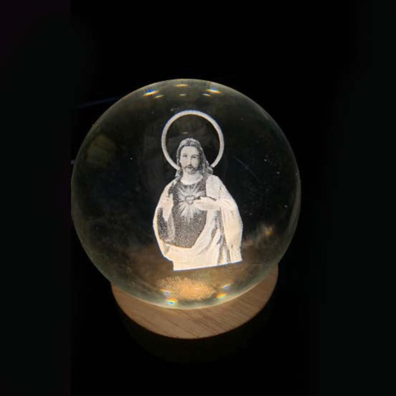 Illuminated Crystal Ball Night Light with Natural Wood Base – Warm White LED for Relaxation and Meditation 3