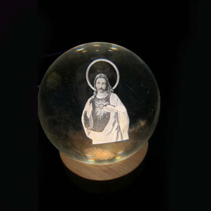 Illuminated Crystal Ball Night Light with Natural Wood Base – Warm White LED for Relaxation and Meditation 3