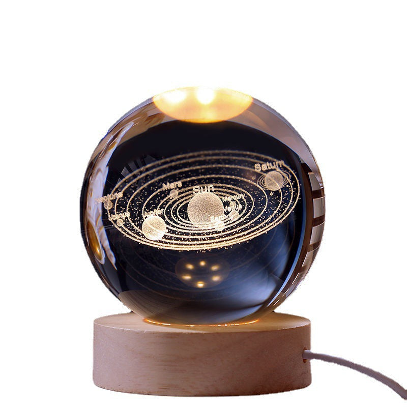 Illuminated Crystal Ball Night Light with Natural Wood Base – Warm White LED for Relaxation and Meditation 2