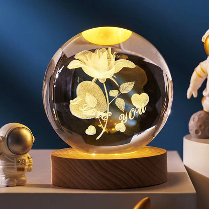 Illuminated Crystal Ball Night Light with Natural Wood Base – Warm White LED for Relaxation and Meditation 6