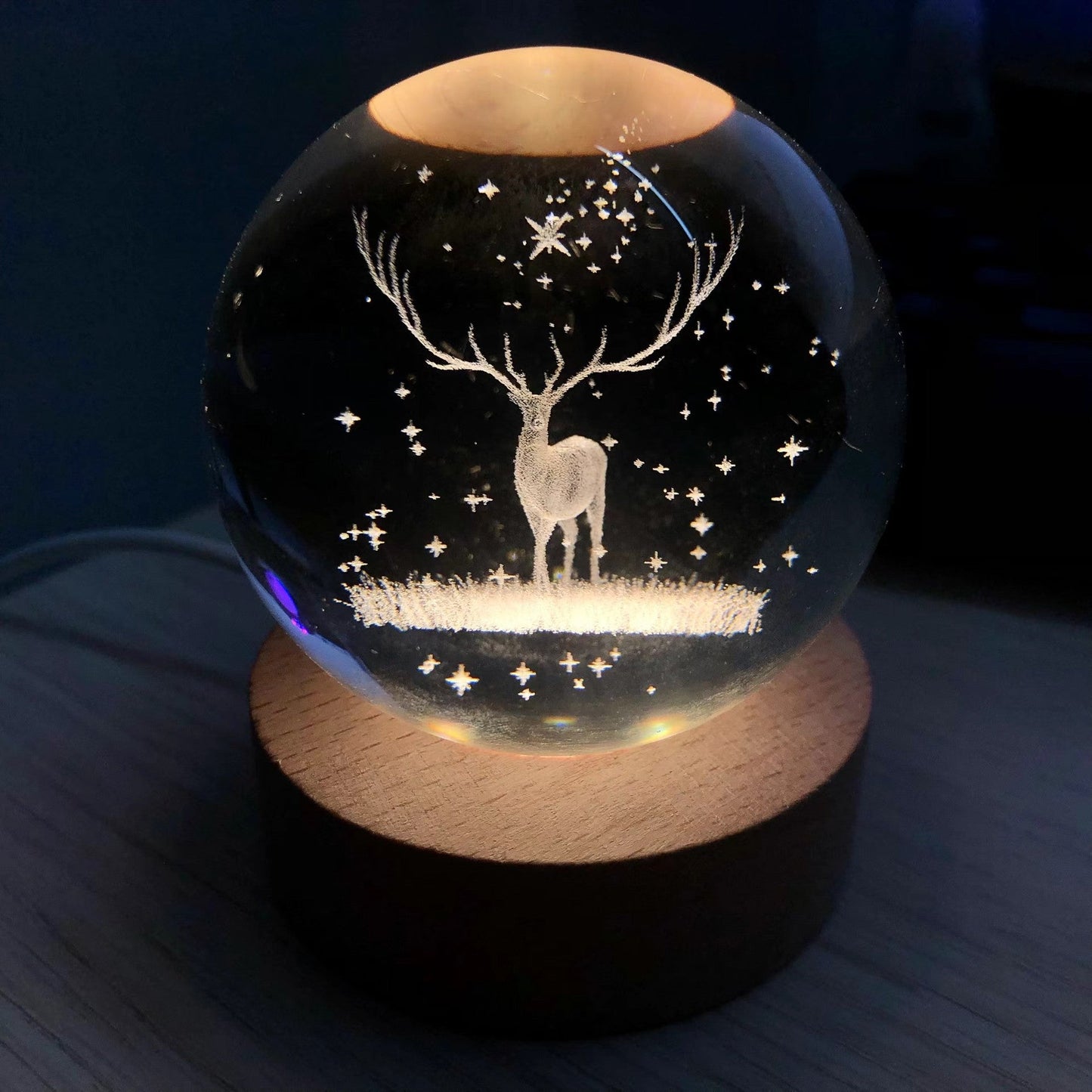 Illuminated Crystal Ball Night Light with Natural Wood Base – Warm White LED for Relaxation and Meditation 12
