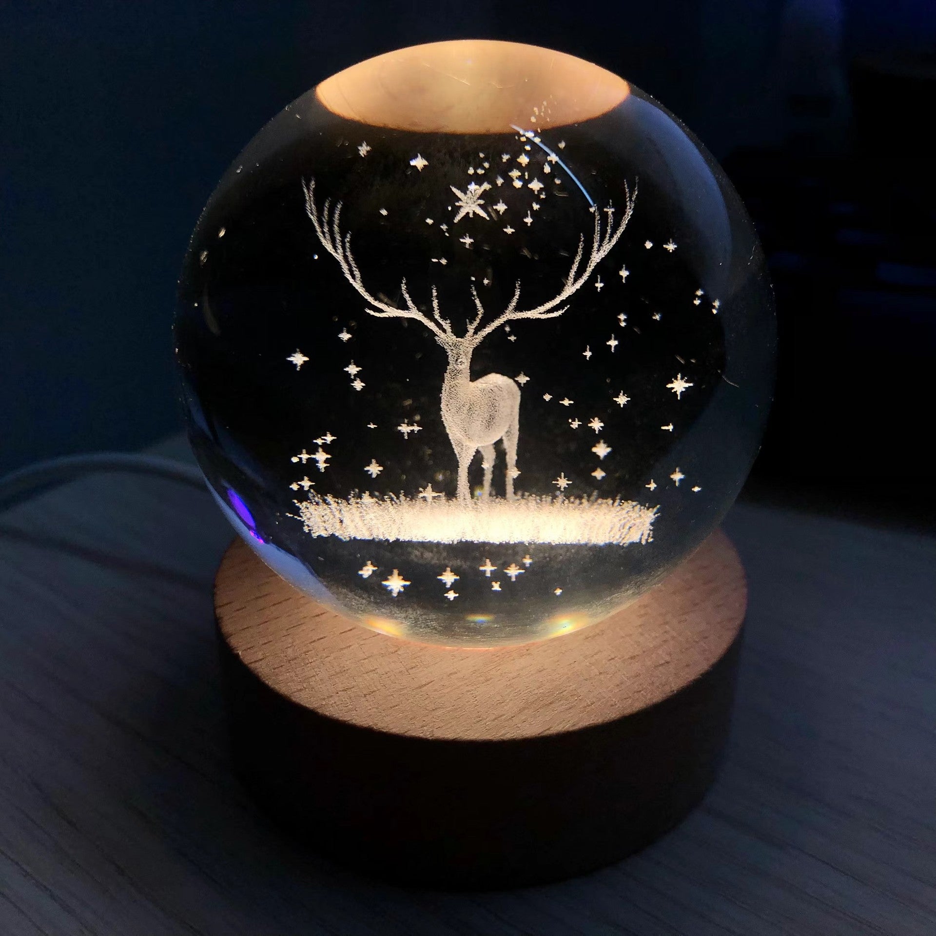 Illuminated Crystal Ball Night Light with Natural Wood Base – Warm White LED for Relaxation and Meditation 12