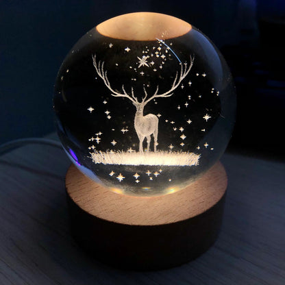Illuminated Crystal Ball Night Light with Natural Wood Base – Warm White LED for Relaxation and Meditation 12