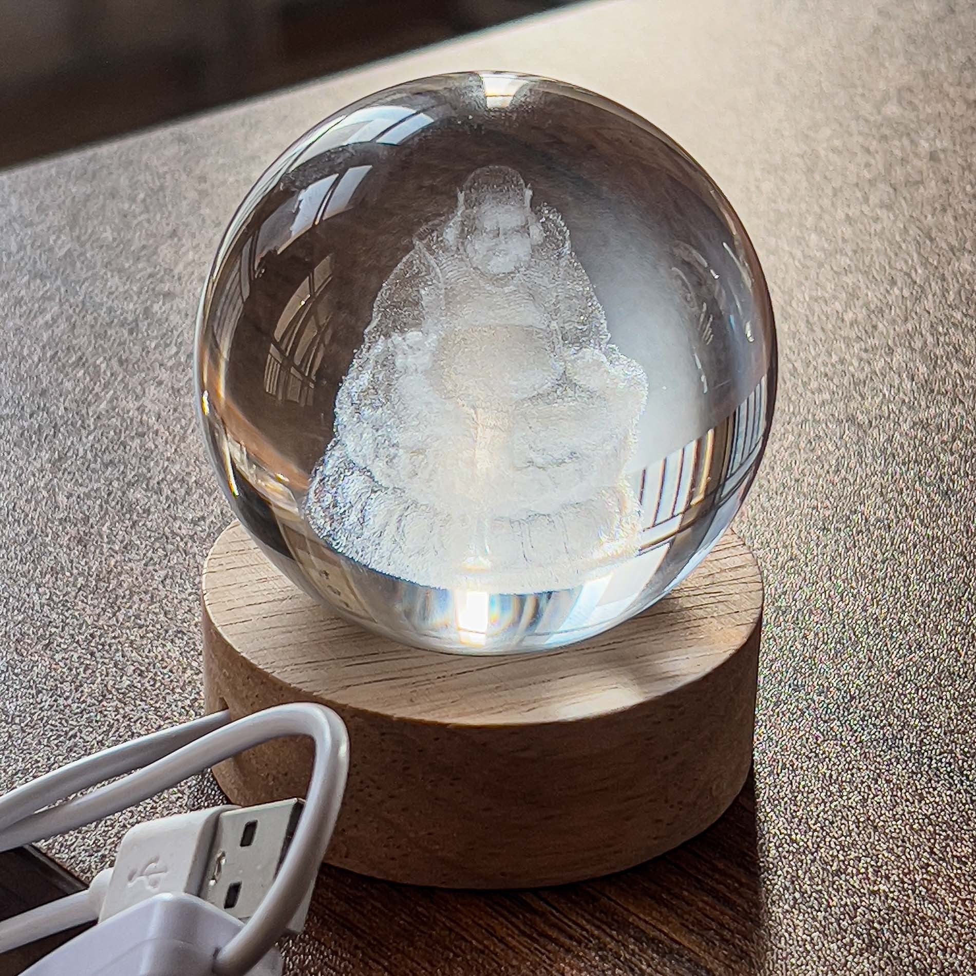 Illuminated Crystal Ball Night Light with Natural Wood Base – Warm White LED for Relaxation and Meditation 16