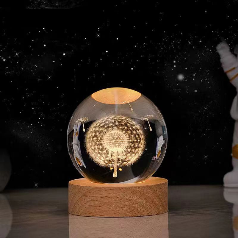 Illuminated Crystal Ball Night Light with Natural Wood Base – Warm White LED for Relaxation and Meditation 5