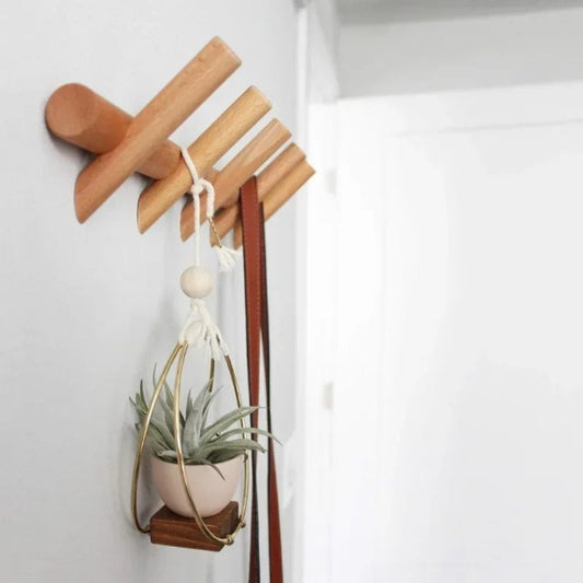 Minimalist Oak Wall Shelf with 5 Hooks – Stylish Storage Solution for Entryway and Hallway 1
