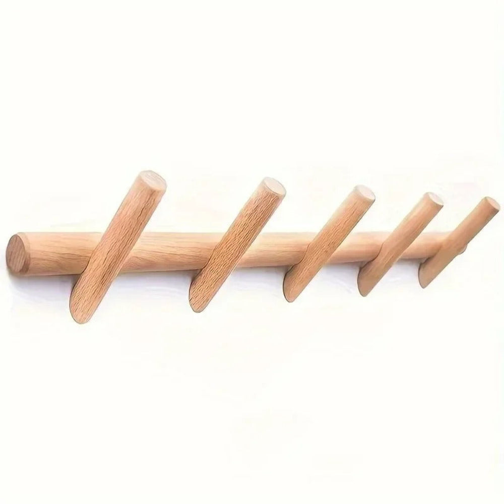 Minimalist Oak Wall Shelf with 5 Hooks – Stylish Storage Solution for Entryway and Hallway 4
