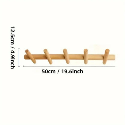 Minimalist Oak Wall Shelf with 5 Hooks – Stylish Storage Solution for Entryway and Hallway 5