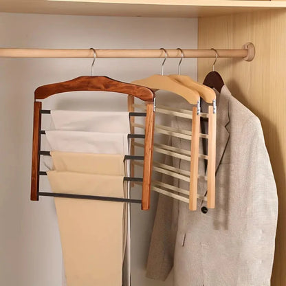 Multi-Bar Wooden Clothes Hanger - Space-Saving Rack for Pants, Scarves, and Towels with Non-Slip Coating and Durable Design 4
