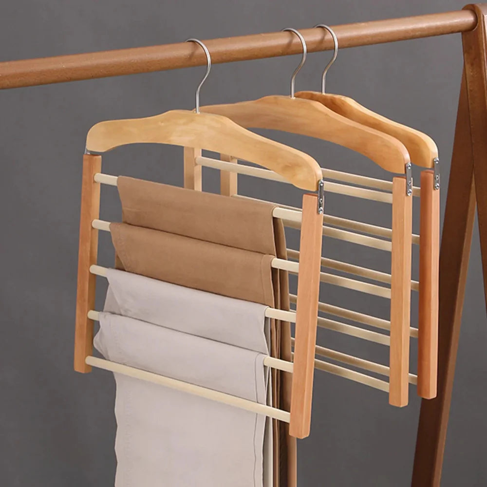 Multi-Bar Wooden Clothes Hanger - Space-Saving Rack for Pants, Scarves, and Towels with Non-Slip Coating and Durable Design 5