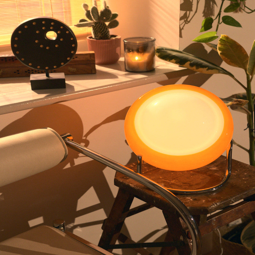 Retro-Futuristic Adjustable LED Table Lamp with USB Power – Orange and Chrome Design 7