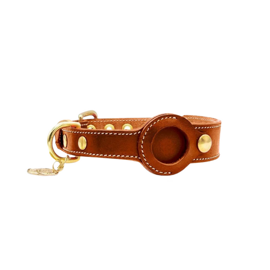 Stylish Leather Dog Collar with Real-Time Apple AirTag Tracking – Durable and Comfortable 1