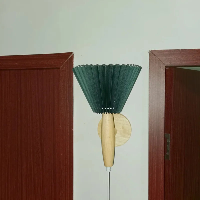 Nordic Wooden Wall Lamp with Pleated Shade – Vintage Minimalist Design for Cozy Spaces 3