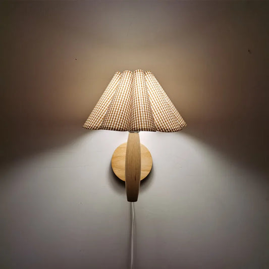 Nordic Wooden Wall Lamp with Pleated Shade – Vintage Minimalist Design for Cozy Spaces 1