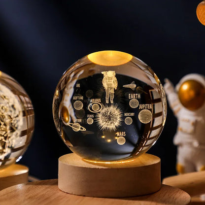 Illuminated Crystal Ball Night Light with Natural Wood Base – Warm White LED for Relaxation and Meditation 27