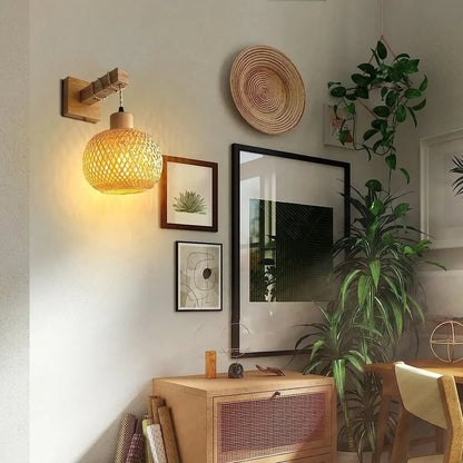 Handwoven Bamboo Wall Light – Dual Directional Ambient Lighting for Modern and Rustic Interiors 8