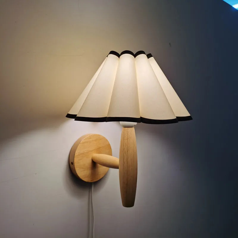 Nordic Wooden Wall Lamp with Pleated Shade – Vintage Minimalist Design for Cozy Spaces 2