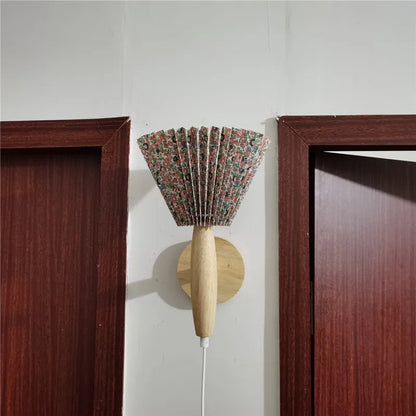Nordic Wooden Wall Lamp with Pleated Shade – Vintage Minimalist Design for Cozy Spaces 5