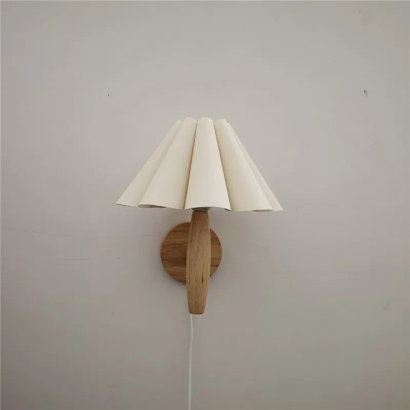 Nordic Wooden Wall Lamp with Pleated Shade – Vintage Minimalist Design for Cozy Spaces 11