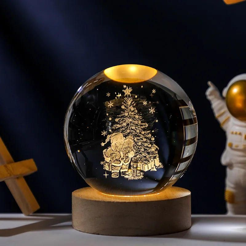 Illuminated Crystal Ball Night Light with Natural Wood Base – Warm White LED for Relaxation and Meditation 24