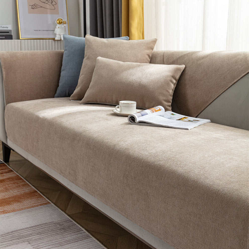 Sofavelle - Gesteppter Chenille-Sofabezug mit Anti-Rutsch-Rücken