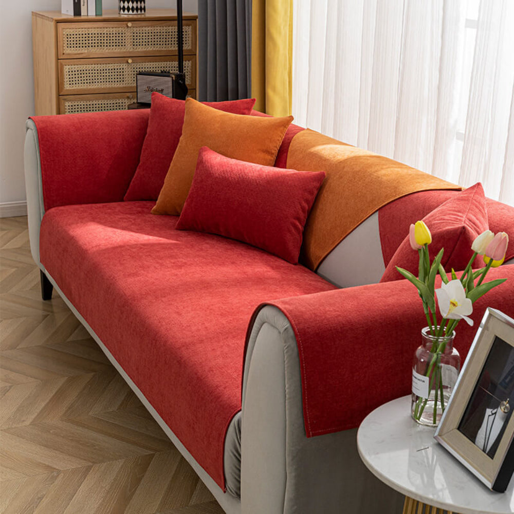 Sofavelle - Gesteppter Chenille-Sofabezug mit Anti-Rutsch-Rücken